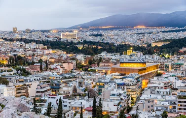 Fotobehang Uitzicht op Athene in de avond - Griekenland © Leonid Andronov