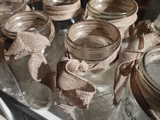 Mason Jars With Burlap Bows