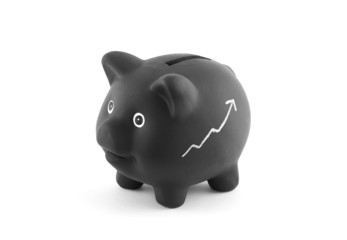 Black piggy bank with chalk graph. Clipping path included.