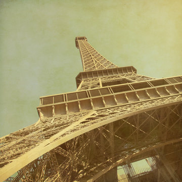 Old style photo of Eiffel Tower.