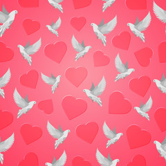 background with beautiful doves and hearts for Valentine's Day