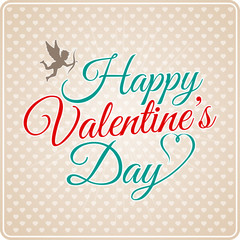 Happy Valentine's Day card with lettering and cupid