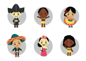 Children from Korea Mexico Africa wear traditional clothes