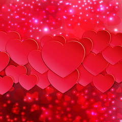 hearts and lights red colorful background for Valentine's Day