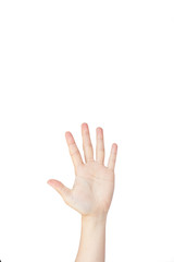 Japanese hand gesture: Number five on isolated white background