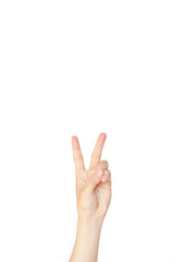 Japanese hand gesture: Number two on isolated white background