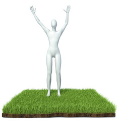 happy man on grass. Isolated 3D image