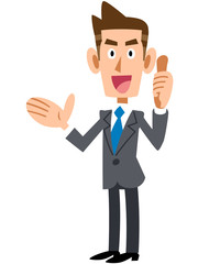 良い物を紹介する若いビジネスマン