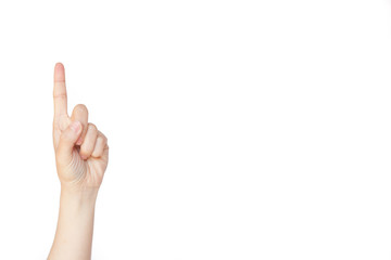 Japanese hand gesture: Number one on isolated white background
