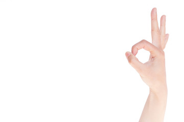 Japanese hand gesture: OK sign on isolated white background