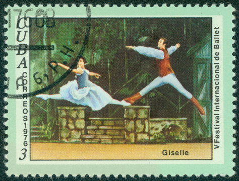 stamp printed in Cuba shows a scene from the ballet "Giselle"
