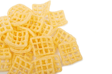 Corn, potato chips isolated on white background