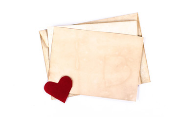 isolated vintage red heart and open envelope