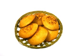 Golden yellow baked Dutch egg cakes over white