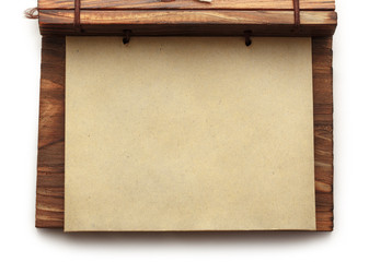 Blank paper notepad with wooden cover