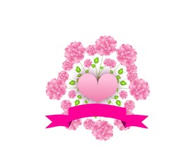 Pink heart with circle of flowers