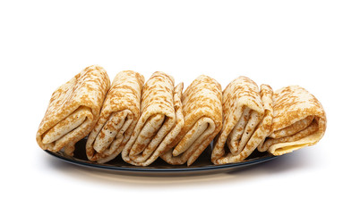 Russian pancakes on a plate isolated on white background