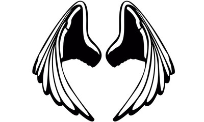 Angel Wings. Ilustración de Alas de Ángel Simétricas en Blanco y Negro - Vector de Arte Lineal