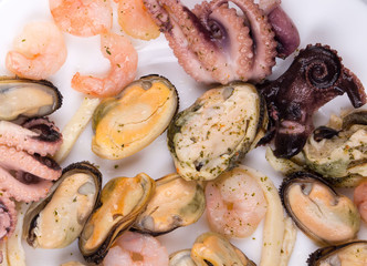 Mixed seafood plate.