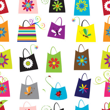 Floral shopping bags, seamless pattern for your design