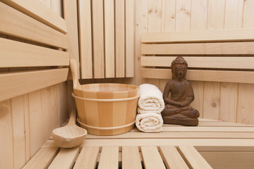 Fototapeta na wymiar meditation and relaxation in sauna