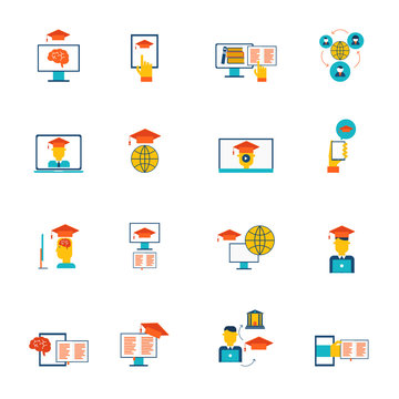 Online Education Icons Flat