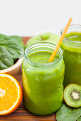 Blended smoothie with ingredients selective focus square image