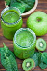 Blended smoothie with ingredients selective focus