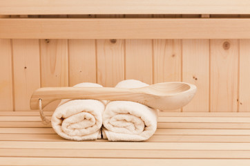 Fototapeta na wymiar relax in sauna, spa items