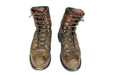 Old brown leather men's boots