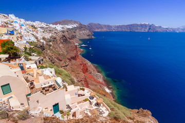 Santorini island with white buildings, Oia town, Greece