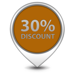 Discount thirty percent pointer icon on white background