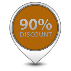 Discount ninety percent pointer icon on white background