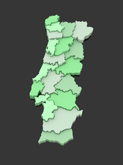 Three-dimensional map of Portugal.