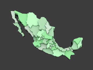 Three-dimensional map of Mexico.
