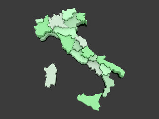 Three-dimensional map of Italy.