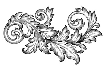 Vintage baroque foliage floral scroll ornament vector - obrazy, fototapety, plakaty