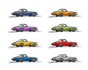 Retro sport cars, sketch for your design