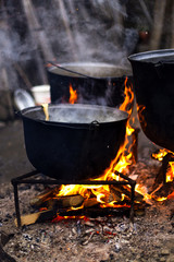 Old cast iron boiling water
