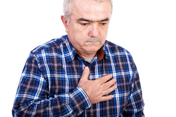 Senior man with chest pain