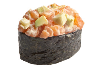 traditional sushi sashimi on white background