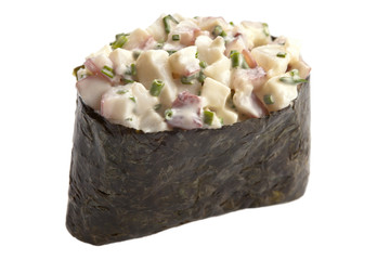 traditional sushi sashimi on white background