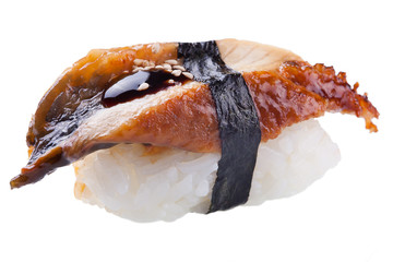 traditional sushi sashimi on white background