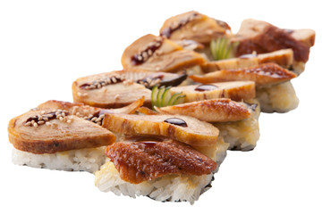 traditional sushi sashimi on a white background