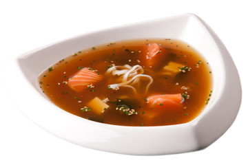 Japanese Cuisine - Miso soup with seaweed, mushrooms, tofu, eel,