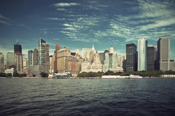 Obraz premium Lower Manhattan Skyline panoramic view, vintage style, New York City, USA
