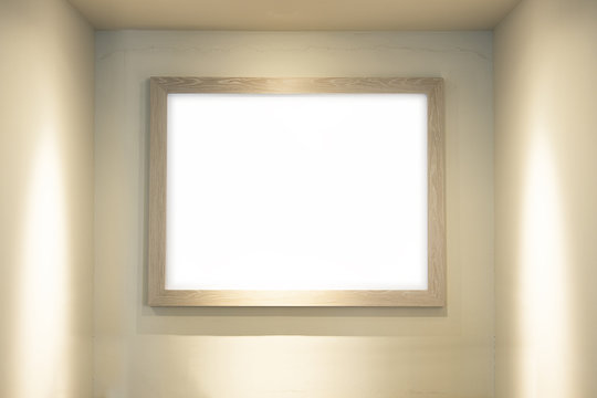 Blank whiteboard with wooden frame in lighting room background