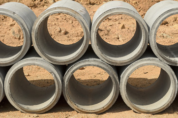 Concrete drainage pipes stacked