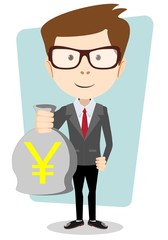 Bisnesmen bag holds the yen, vector illustration