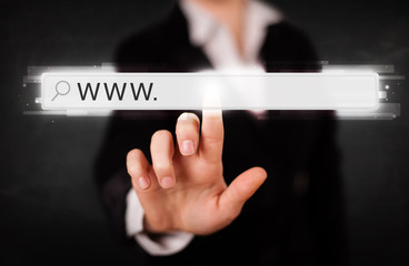 Young businesswoman touching web browser address bar with www si